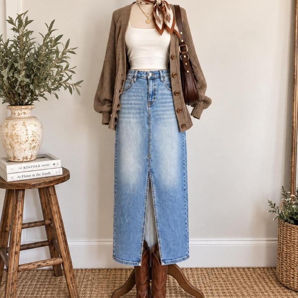 NY&C Denim Midi/Maxi Skirt – Size Small